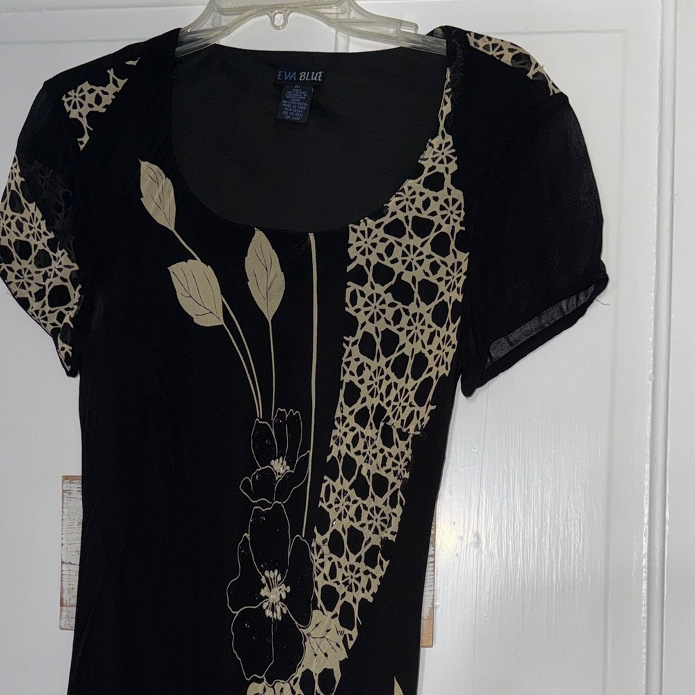 Eva Blue Black and Cream Maxi Dress